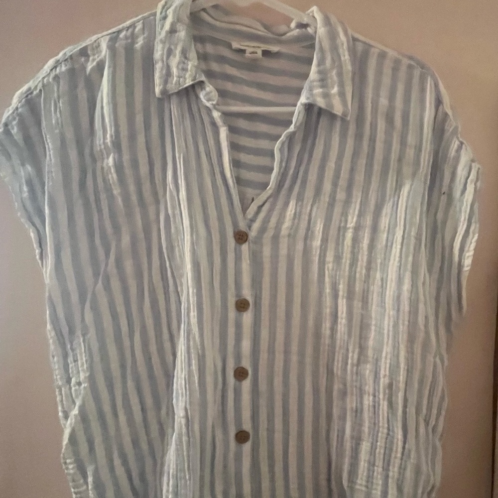 Beach Lunch Lounge Button Down Flowy Stripes Spri… - image 1